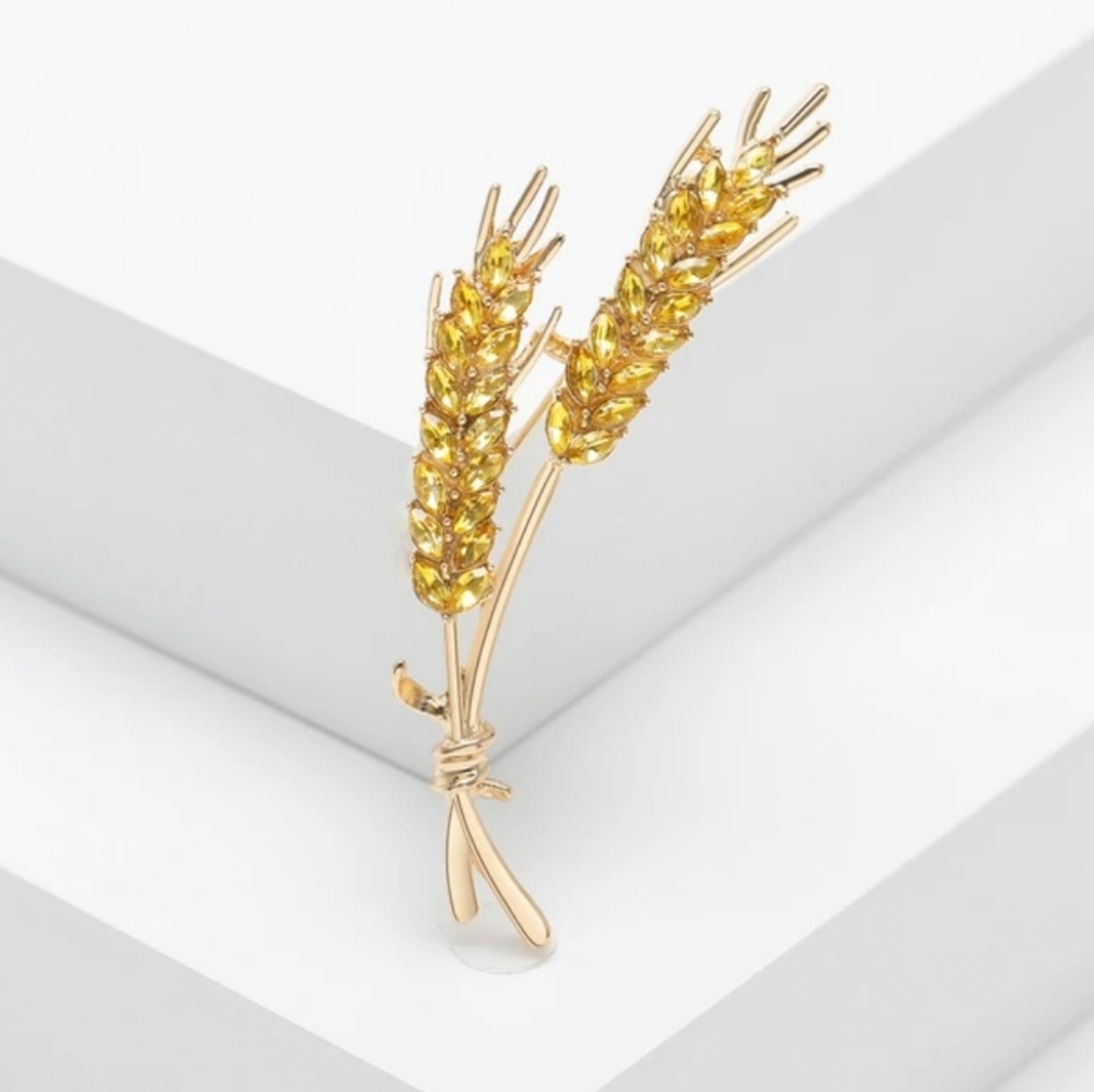 Yellow Rhinestone Wheat brooch